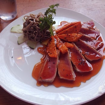Coast Sushi Bar - Seared tuna with sesame soba and caramelized sweet potato wedges. - Sushi Bars Near Me - Chicago, Illinois