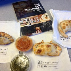 5411 Empanadas - 3 empanadas and the 2 sauces. This combo, along with drinks or chips, is $9