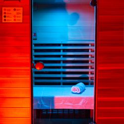 Bodycentre Wellness Suites - Infrared Sauna with chromotherapy light. Helps detox your body of micro-plastics and heavy metals.