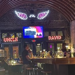 The lovely arched beams of the ceiling at Angel Share The lovely arched beams of the ceiling at Angel Share