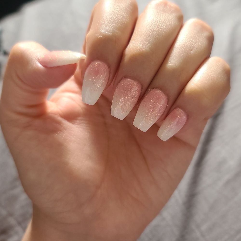 Kim's Nails and Spa - Ombre dip nails with glitter on natural nails. - Nail Salons Near Me - Garden Grove, California