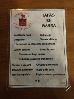 Menu photo 2 Antigua Bodega Castañeda Granada, GR