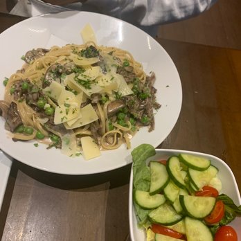 Nick’s Bistro - Noodles and sirloin with a side salad - Greek Near Me - Forest Hills, New York Nick’s Bistro - Noodles and sirloin with a side salad - Greek Near Me - Forest Hills, New York
