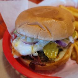 The Burger Barn - Royal Burger with fried egg visible