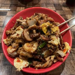 Khan Mongolian Grill - My selection poured over some fried rice.