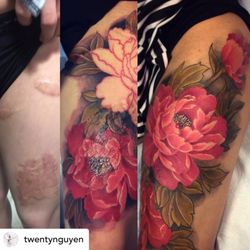 Red Blossom Art - A cover up for a young woman Done by the talented artist Twenty