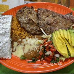 El Ok Corral Mexican Restaurant - Carne Asada Burrito with Sliced Avocado