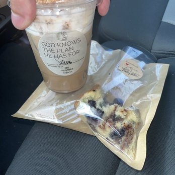 Be Humble Coffee Shop - Churro Latte and Blueberry muffin cake - Coffee & Tea Near Me - Humble, Texas