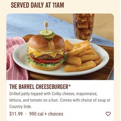 Cracker Barrel Old Country Store - The Barrel Cheeseburger*