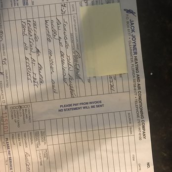 Jack Joyner Heating & Air Conditioning Company - Service receipt - Heating & Air Conditioning/HVAC Near Me - Clearwater, Florida Jack Joyner Heating & Air Conditioning Company - Service receipt - Heating & Air Conditioning/HVAC Near Me - Clearwater, Florida