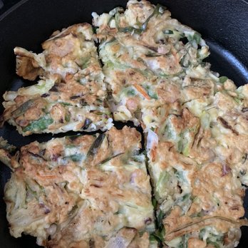 Evergreen Restaurant - Warming up seafood pancake at home. Still tasty! - Korean Near Me - Van Nuys, California
