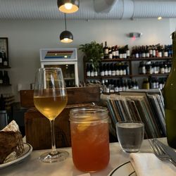 Spencer - Strawberry drink (non alcoholic), and a glass of orange wine!
