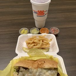 Korean BBQ Sandwich with fries and a large drink. (Ask for peppers when you get your food)
