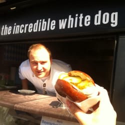 The Incredible White Dog - Nice guy serving the Bayerischer take on the traditional hot dog.