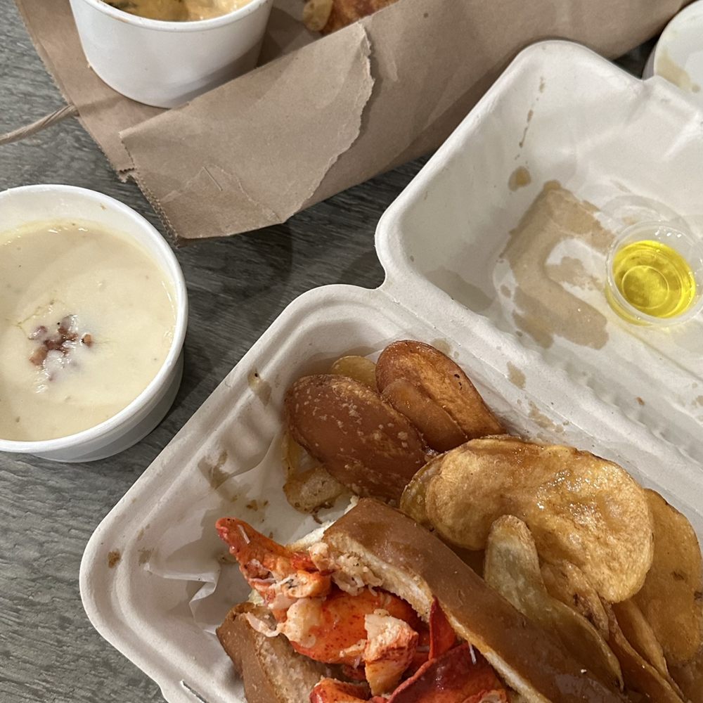 Dock Local - lobster and potato chips in a styrofoam container - Seafood Near Me - Grapevine, Texas