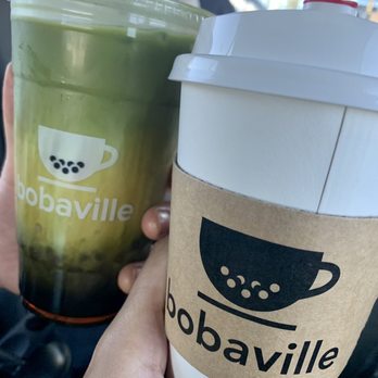 Bobaville - black sugar matcha and hot roasted oolong with salted crema - Coffee & Tea Near Me - Daly City, California