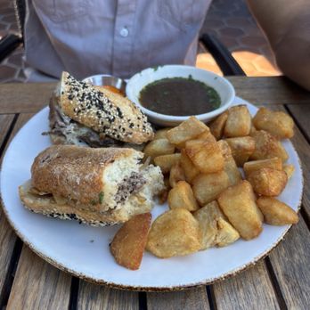 peasants FEAST - French dip with potatoes - American Near Me - Solvang, California peasants FEAST - French dip with potatoes - American Near Me - Solvang, California
