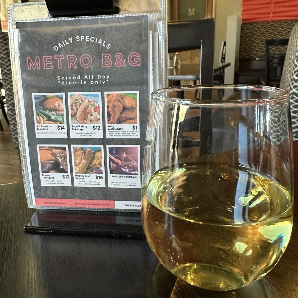 Metropolitan Bar & Grill - Generous House Chard pour with daily specials - New American Near Me - Englewood, Colorado Metropolitan Bar & Grill - Generous House Chard pour with daily specials - New American Near Me - Englewood, Colorado