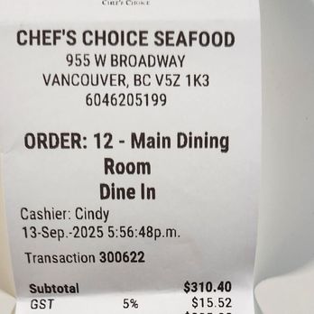 Chef's Choice Chinese Cuisine - Our bill after tips and tax - Seafood Near Me - Vancouver, British Columbia Chef's Choice Chinese Cuisine - Our bill after tips and tax - Seafood Near Me - Vancouver, British Columbia