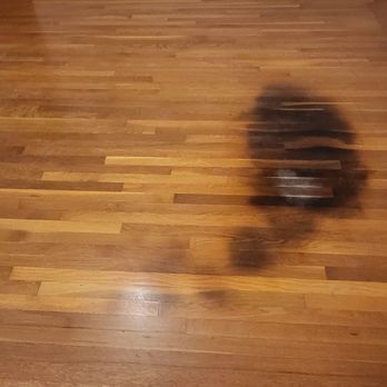 Roy's Woodcraft Flooring - Room 2 before with dark pee stain - Flooring Near Me - San Jose, California