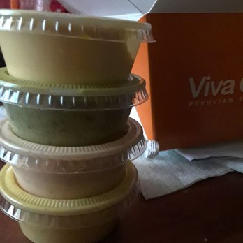 Viva Chicken - 4 sauces stacked up - Peruvian Near Me - Winston Salem, North Carolina Viva Chicken - 4 sauces stacked up - Peruvian Near Me - Winston Salem, North Carolina