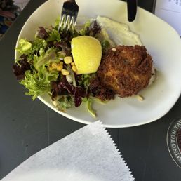 Crab cake and salad Crab cake and salad