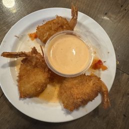 Coconut Shrimp with sweet and spicy pepper sauce  (4 count, I ate one)