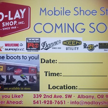 No-D-Lay Shoe Shop - Ask us about coming out to your worksite. We bring the shoes to you with our Mobile Shoe Trailer. - Shoe Stores Near Me - Albany, Oregon No-D-Lay Shoe Shop - Ask us about coming out to your worksite. We bring the shoes to you with our Mobile Shoe Trailer. - Shoe Stores Near Me - Albany, Oregon