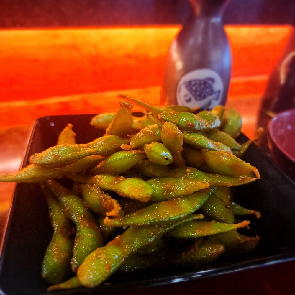 Hara Sushi - Spicy Edamame. On the happy hour menu but add $1 for spicy - Sushi Bars Near Me - Grapevine, Texas Hara Sushi - Spicy Edamame. On the happy hour menu but add $1 for spicy - Sushi Bars Near Me - Grapevine, Texas