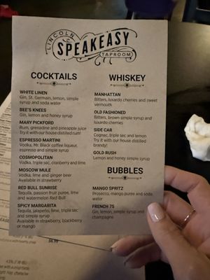 Menu photo 1 Lincoln Speakeasy Taproom Lincoln, CA