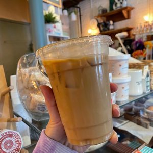 Photo of Brothers & Sisters Co Coffeehouse + Cafe - Brookline, MA, United States. Salted Carmel Latte