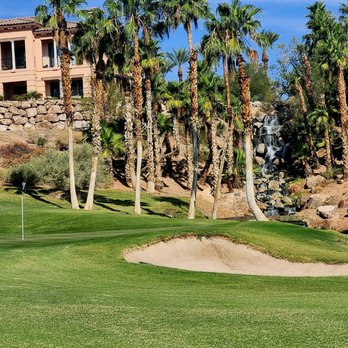 Reflection Bay Golf Club - 14th hole waterfall, pin, and sand trap. We saw coyotes, quail, rabbits, a hawk, road runners, geese, and more today. - Golf Near Me - Henderson, Nevada Reflection Bay Golf Club - 14th hole waterfall, pin, and sand trap. We saw coyotes, quail, rabbits, a hawk, road runners, geese, and more today. - Golf Near Me - Henderson, Nevada