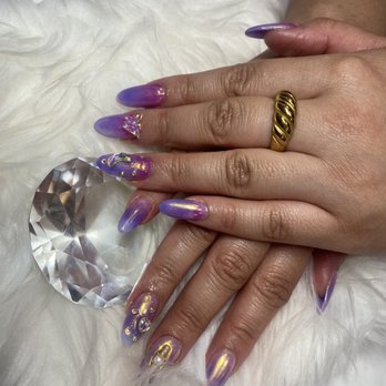 Top Touch Nails Salon - Full ombré chrome set with charms and rhinestones - Nail Salons Near Me - Houston, Texas Top Touch Nails Salon - Full ombré chrome set with charms and rhinestones - Nail Salons Near Me - Houston, Texas