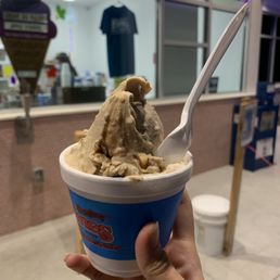 Caramel pecan swirl with apple strudel ice cream on the bottom Caramel pecan swirl with apple strudel ice cream on the bottom
