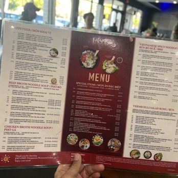 Joe's Pho Original - A menu full of variety of dishes - Vietnamese Near Me - San Leandro, California