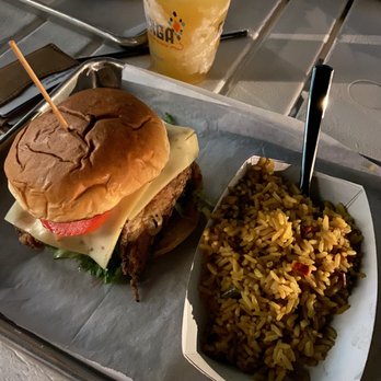 CHIRINGA - Chicken sandwich with Spanish yellow rice - Bars Near Me - Alpharetta, Georgia