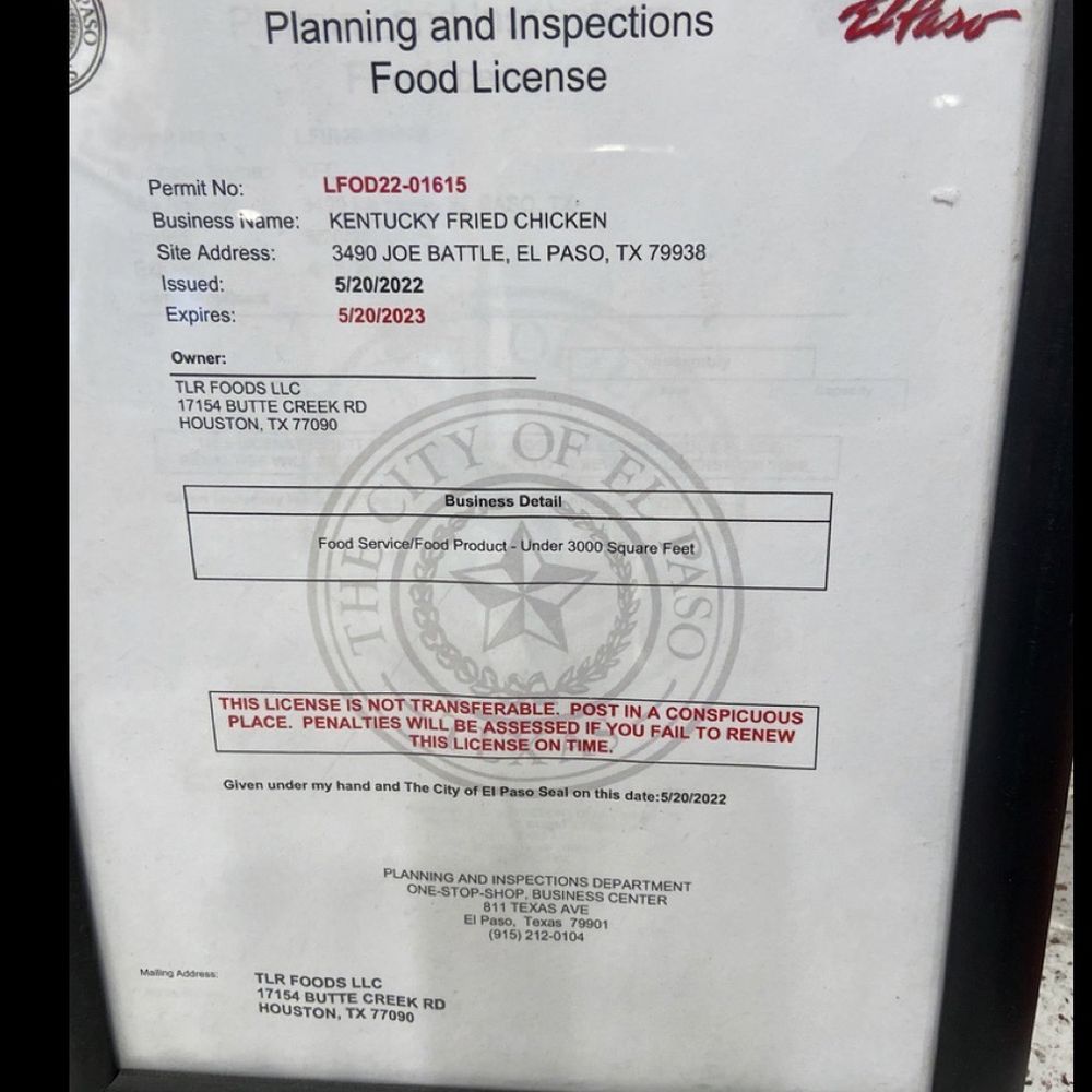 KFC - Expired license - Fast Food Near Me - El Paso, Texas KFC - Expired license - Fast Food Near Me - El Paso, Texas