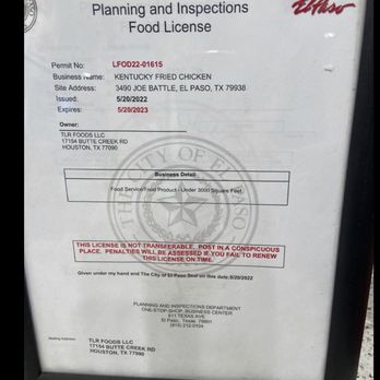 KFC - Expired license - Fast Food Near Me - El Paso, Texas KFC - Expired license - Fast Food Near Me - El Paso, Texas