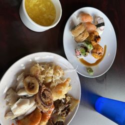 Waha Buffet - Different kinds of sushi, coconut shrimp, calamari, and more! Egg drop soup
