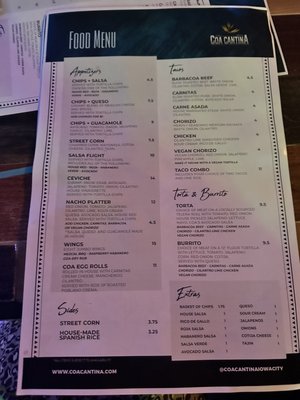 Menu photo 2 Coa Cantina Iowa City, IA