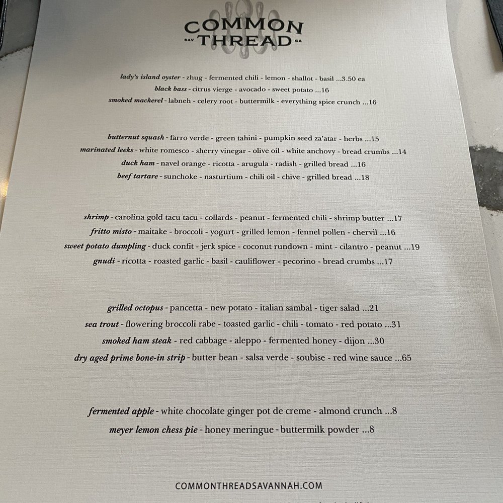 Common Thread Savannah - Opening week menu - New American Near Me - Savannah, Georgia Common Thread Savannah - Opening week menu - New American Near Me - Savannah, Georgia