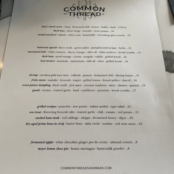 Common Thread Savannah - Opening week menu - New American Near Me - Savannah, Georgia