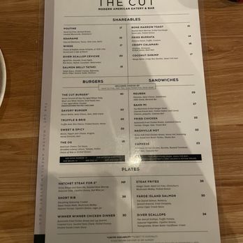 The Cut - Front side menu - Cocktail Bars Near Me - Rancho Cucamonga, California