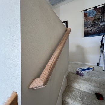 Sam’s Handyman Services - Wooden handrail installed at the top of the stairs. - Handyman Near Me Sam’s Handyman Services - Wooden handrail installed at the top of the stairs. - Handyman Near Me