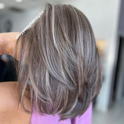 Ivy Yenvy Hairstylist - Ash silver blonde balayage from full mess gray hair