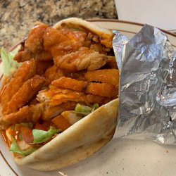 Leo's Coney Island - Chicken Fingers Pita with Buffalo sauce