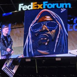 FedEx Forum - Isaac Hayes's Black Moses album cover, painted during half-time