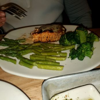 Bonefish Grill - Salmon w/Lemon Butter Drizzle,  Broccoli and Asparagus - Seafood Near Me - Orland Park, Illinois