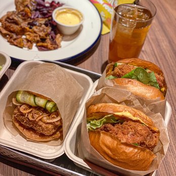 Double Chicken Please - Sweet Potato Chips, Salted Duck Egg Yolk Chicken Sandwich and Tofu Sandwich - Cocktail Bars Near Me - New York, New York Double Chicken Please - Sweet Potato Chips, Salted Duck Egg Yolk Chicken Sandwich and Tofu Sandwich - Cocktail Bars Near Me - New York, New York