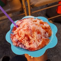 Koboji Shingon Mission - Strawberry/ Passion Orange shave ice w/ ice cream, azuki beans, and condensed milk.